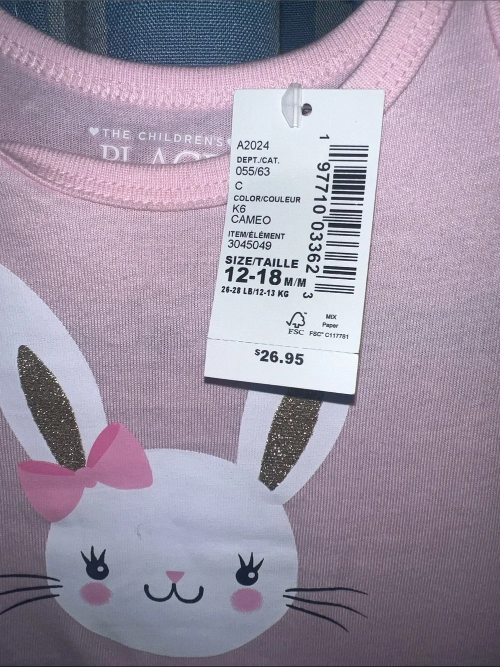 The Children's Place Pink Bunny Tulle One-Piece Bodysuit